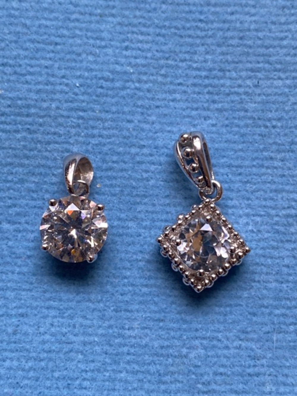 Sparkling White Cubic Zirconia Round and Square Pendant Duo